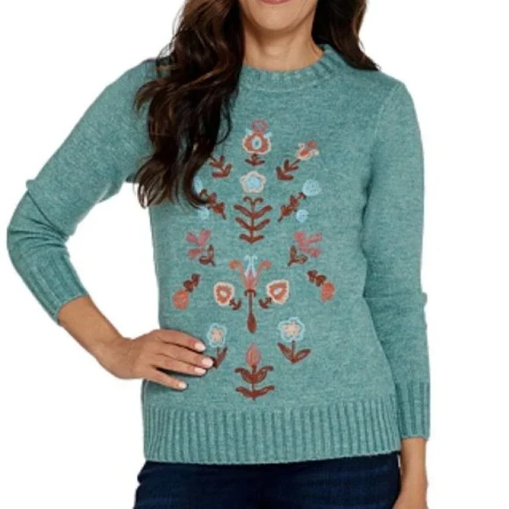 Denim & Co Embroidered Sweater NWT Sz S